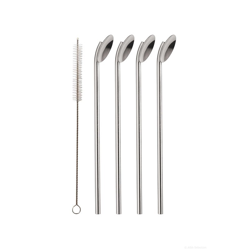 Set of 4 Straw Spoons and Brush