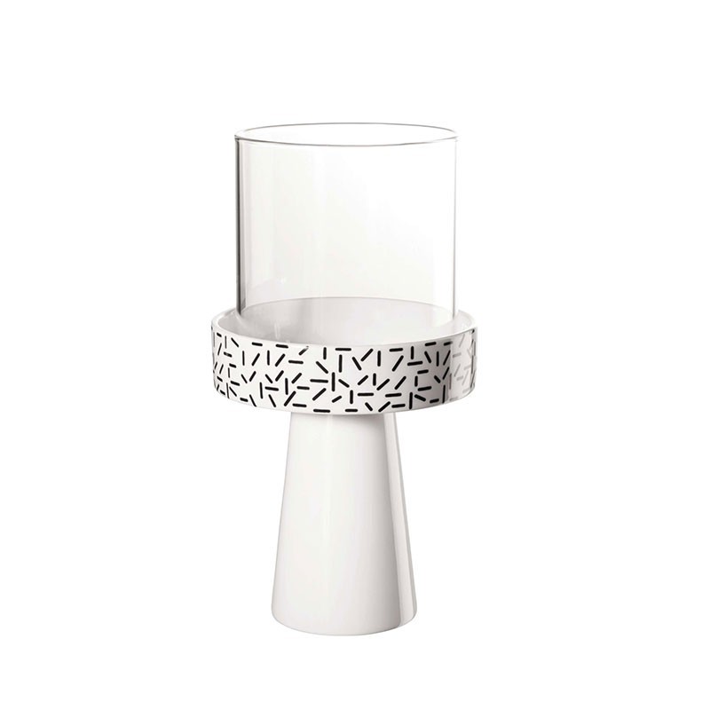 Porta-Vela Traços ø11,8cm Branco/Preto - New Memphis