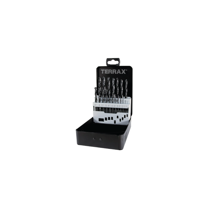 TERRAX by RUKO 19-Piece Set of Twist Drills DIN 338 Type N, HSS-R in Steel Case