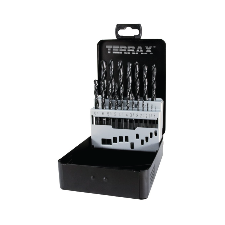 TERRAX by RUKO 19-Piece Set of Twist Drills DIN 338 Type N, HSS-R in Steel Case