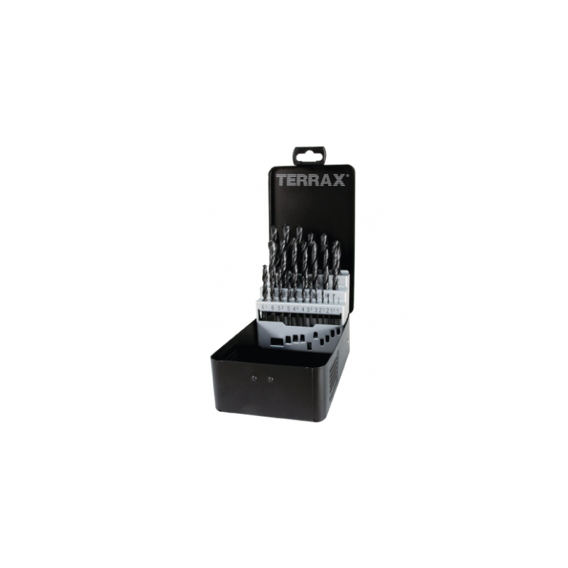 TERRAX by RUKO 25-Piece Set of Twist Drills DIN 338 Type N, HSS-R in Steel Case