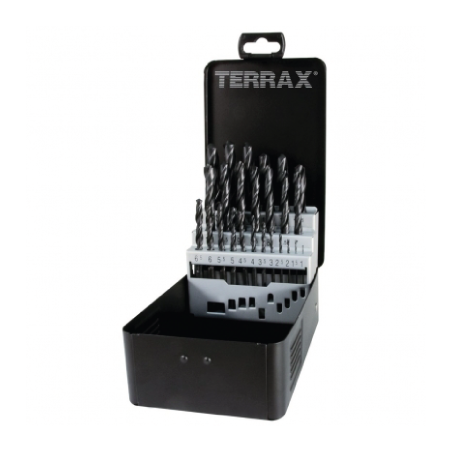 TERRAX by RUKO 25-Piece Set of Twist Drills DIN 338 Type N, HSS-R in Steel Case
