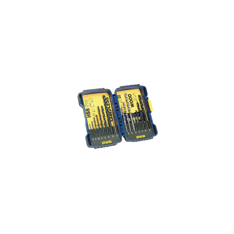 Jogo de 15 Brocas Mistas IRWIN HSS PRO + CORDLESS MULTI + Brocas com Ponta de Centrar
