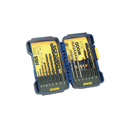 Jogo de 15 Brocas Mistas IRWIN HSS PRO + CORDLESS MULTI + Brocas com Ponta de Centrar