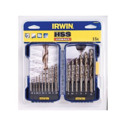 Jogo de 15 Brocas HSS COBALT - DIN 338 IRWIN 1,5 mm a 10 mm