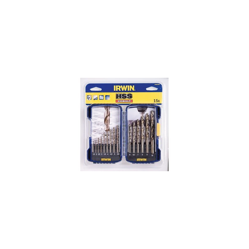 Jogo de 15 Brocas HSS COBALT - DIN 338 IRWIN 1,5 mm a 10 mm