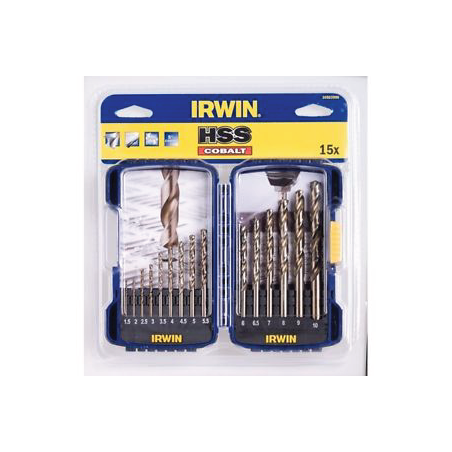 Jogo de 15 Brocas HSS COBALT - DIN 338 IRWIN 1,5 mm a 10 mm