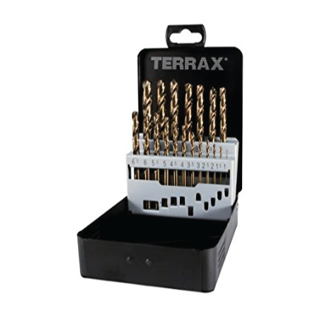 Juego de 19 Brocas Espirales DIN 338 tipo VA, HSSE-Co 5 Ascendente en Estuche Industrial TERRAX by RUKO
