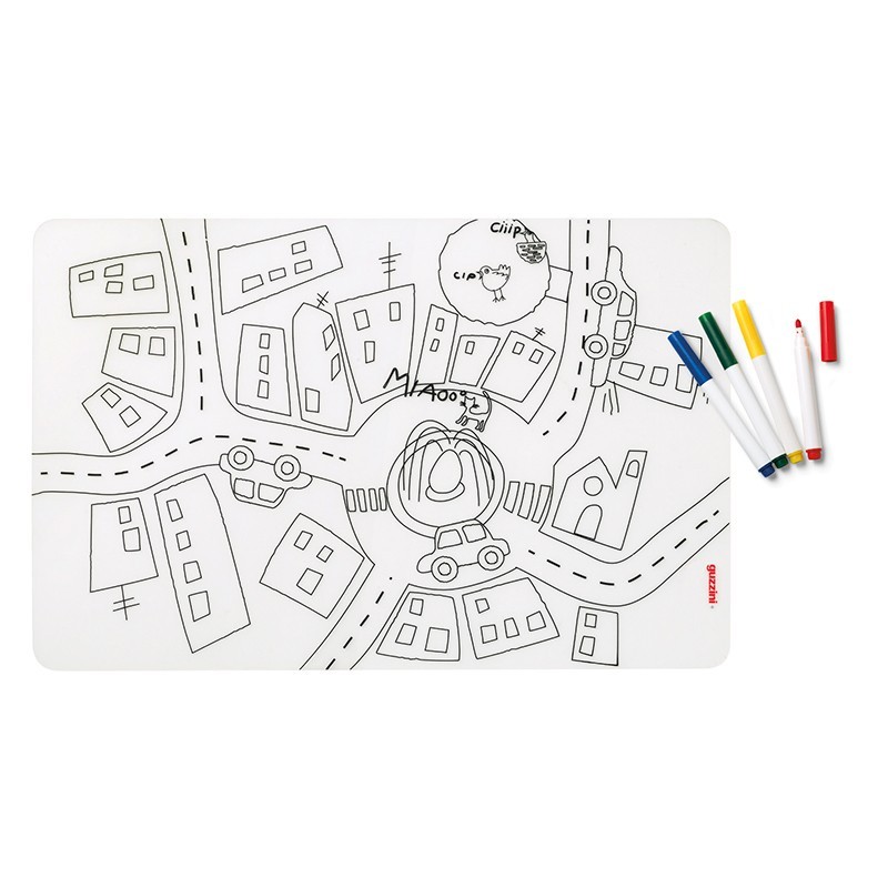 Set of Reusable Mats with 4 Felt-Tip Pens Traffic - Bimbi