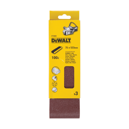 3 Bandas De Lija 75mm x 533mm DeWalt G100