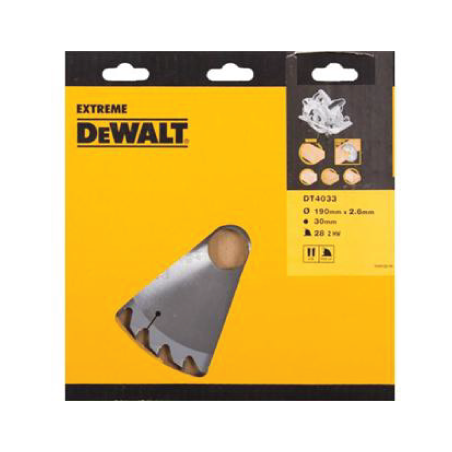 Hoja de sierra circular portátil Extreme DeWalt (190mm x 30mm x 28D)