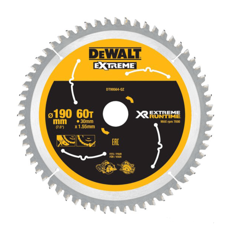 DeWalt portable XR Flexvolt saw blade (190mm x 30mm x 60T)