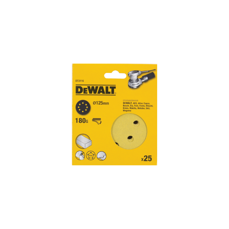 25 Discos De Lija Con Velcro 125mm DeWalt G180 25 Discos De Lija Con Velcro 125mm DeWalt G180