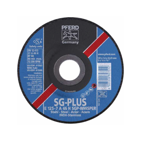 Discos Desbaste Línea SG-Plus Gran Exigencia Inox/Acero PFERD E 125-7 A 46 H SGP-Whisper/22,23