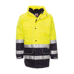 CHEMITOOL BY PAYPER SECURITY High Visibility 4-in-1 Parka Hidden Hood Fluo Yellow Navy Blue S