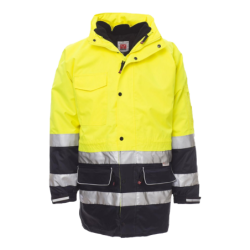 Parka SECURITY de Alta Visibilidade 4 em 1 Capucho Oculto Amarelo Fluo Azul Marinho XL CHEMITOOL BY PAYPER
