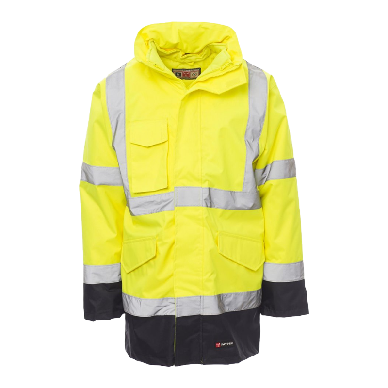 Parka DOCKYARD de Alta Visibilidade 3 em 1 Capucho Oculto Amarelo Fluo Azul Marinho XL CHEMITOOL BY PAYPER