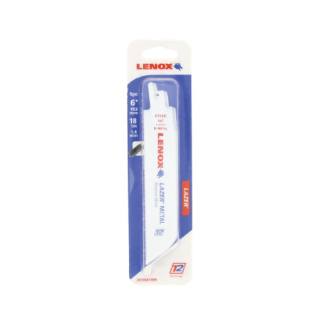Lâminas de Serra Lazer Bi-Metal Reciprocating 18TPI 152X25X1.07 - Pack de 5 LENOX