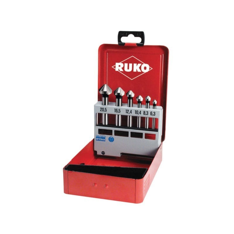 RUKO Taper And Deburring  Countersink Set DIN 335 Type C 90° Hard Metal - 6 pcs. (Ø 6,3 - 8,3 - 10,4 - 12,4 - 16,5 - 20,5 mm)