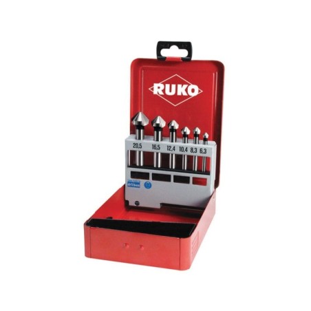 RUKO Taper And Deburring  Countersink Set DIN 335 Type C 90° Hard Metal - 6 pcs. (Ø 6,3 - 8,3 - 10,4 - 12,4 - 16,5 - 20,5 mm)