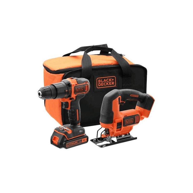 Berbequim com Percussão 18V e Serra de Recortes 18V com Saco de Transporte BLACK+DECKER