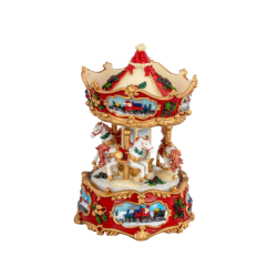 Music Box Carousel with White Horses