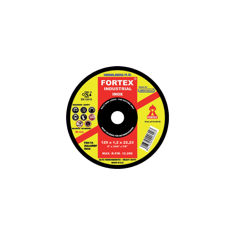 Disco de Corte Aço Inoxidável HD Extra Fino 125 x 1 x 22 mm FORTEX Disco de Corte Aço Inoxidável HD Extra Fino 125 x 1 x 22 mm FORTEX