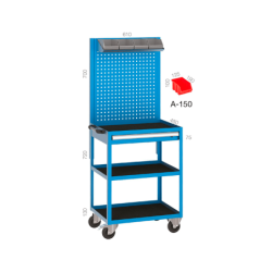 CHEMITOOL Tool Cart with 2 Shelves, 1 Drawer, Plastic Bins and Tool Panel