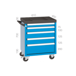 TROLEI TRABALHO C RODAS 5 GAVETAS RAL501