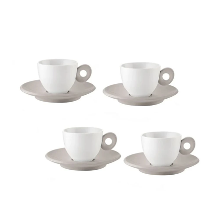 Set of 4 Espresso Cups and Saucers Taupe - Everyday