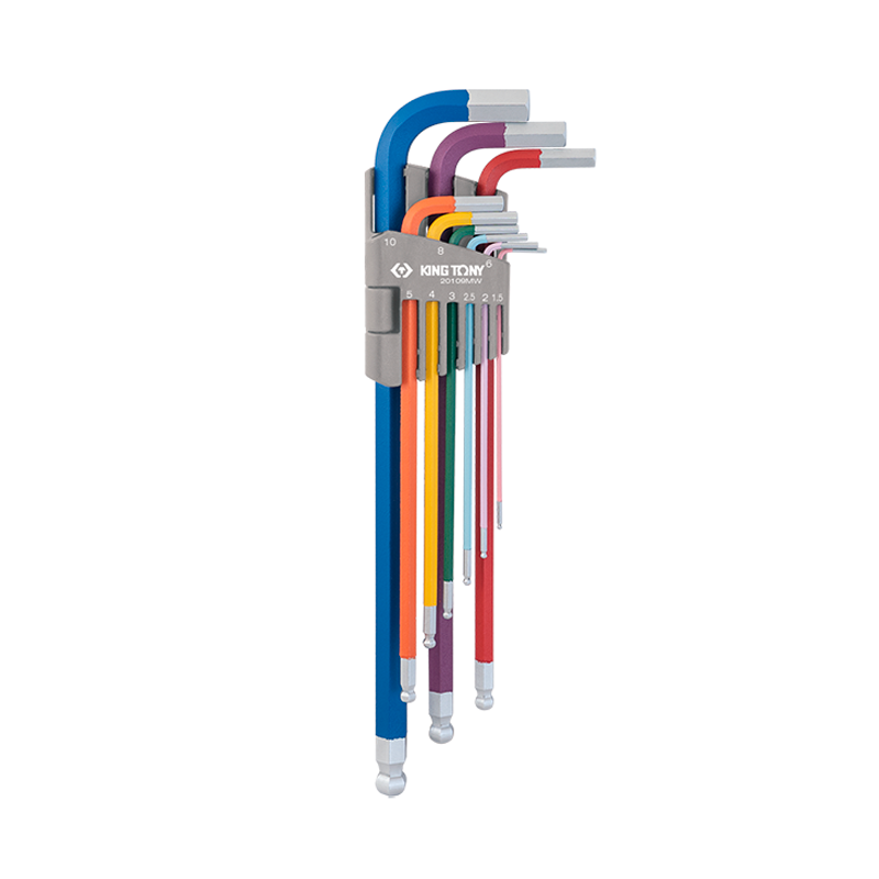 KING TONY Set of 9 Color Coded Ball Head Extra-long Hex Key KING TONY Set of 9 Color Coded Ball Head Extra-long Hex Key
