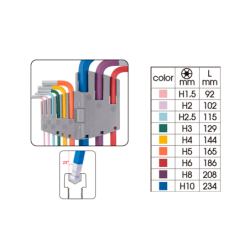 KING TONY Set of 9 Color Coded Ball Head Extra-long Hex Key