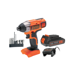 Aparafusadora de Impacto 18V com Bateria de 2Ah, Carregador de 1Ah e 8 Accesórios BLACK DECKER