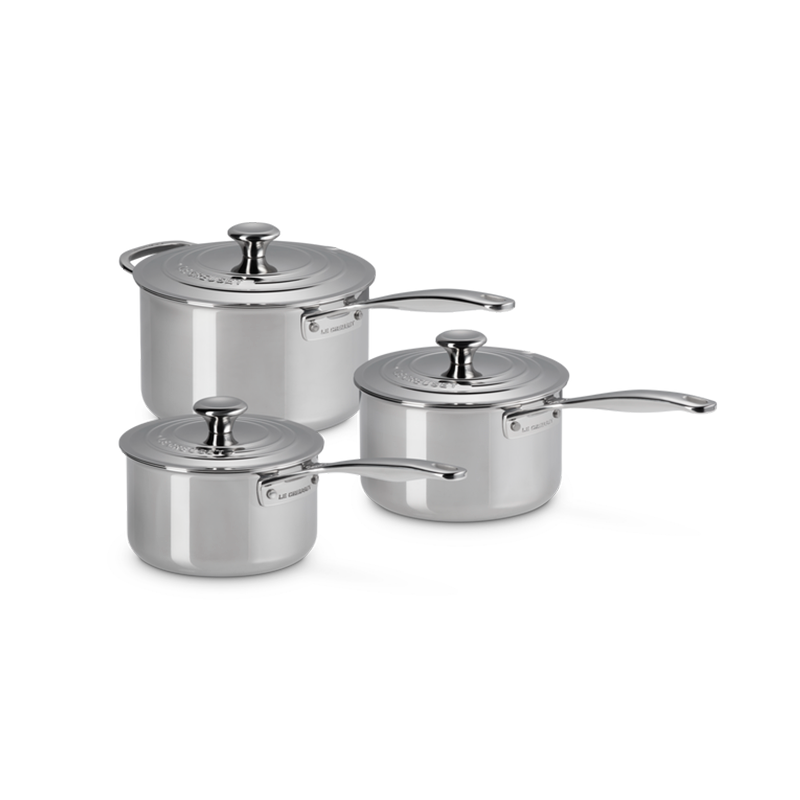 Conjunto de 3 Tachos com Tampa 3-Ply Conjunto de 3 Tachos com Tampa 3-Ply
