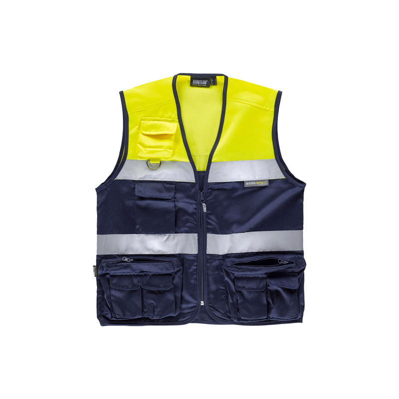 CHEMITOOL SAFETY High Visibility Vest 65% Polyester 35% Cotton L Navy Blue and Yellow