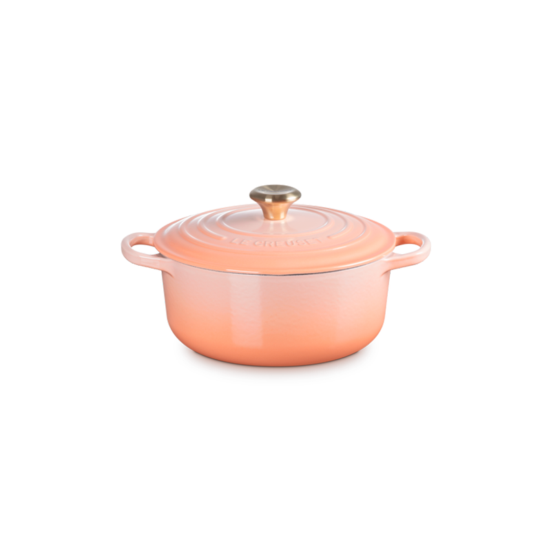 Tacho Cocotte Redonda 20cm Peche com Pega Dourado - Signature