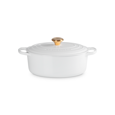 Oval Casserole 27cm White with Gold Knob - Signature