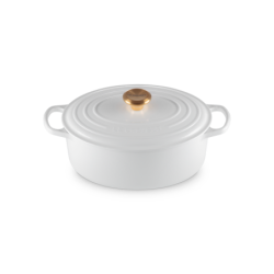 Oval Casserole 27cm White with Gold Knob - Signature