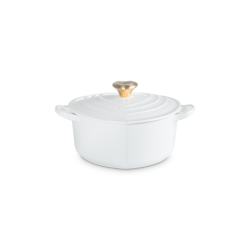 Tacho Cocotte Coração 20cm Branco com Pega Dourado - L'Amour