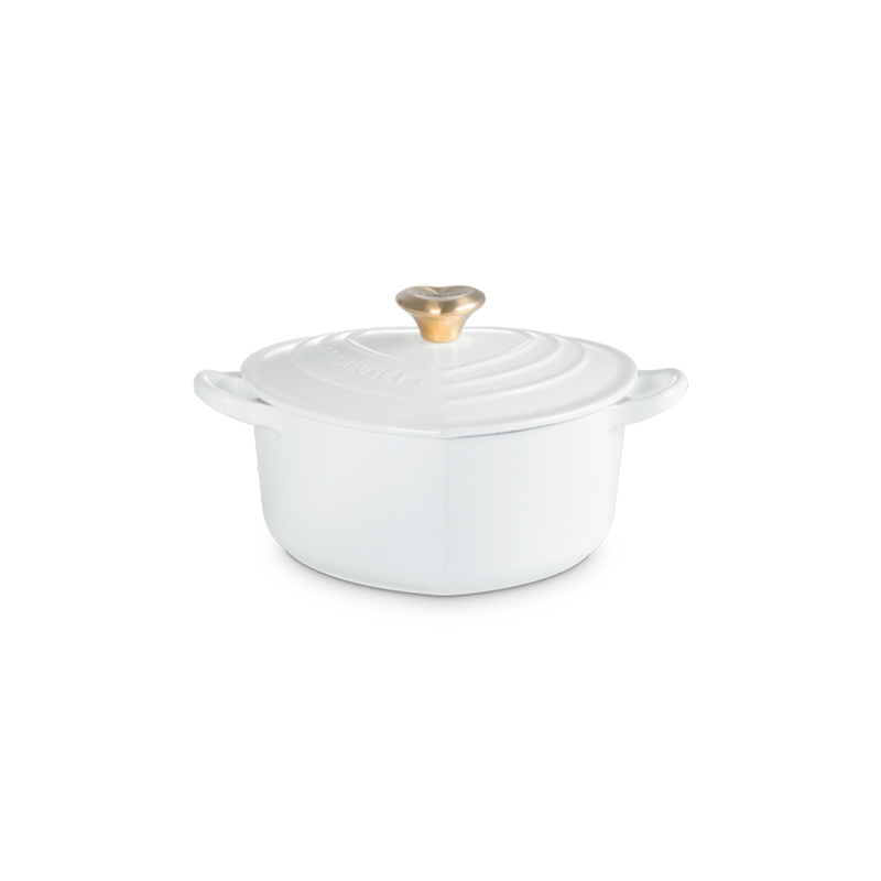 Tacho Cocotte Coração 20cm Branco com Pega Dourado - L'Amour