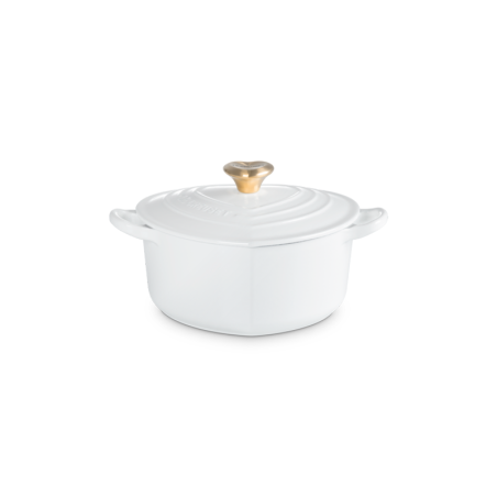 Tacho Cocotte Coração 20cm Branco com Pega Dourado - L'Amour