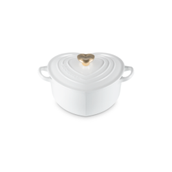 Tacho Cocotte Coração 20cm Branco com Pega Dourado - L'Amour