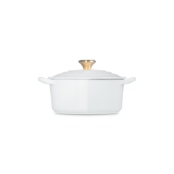 Tacho Cocotte Coração 20cm Branco com Pega Dourado - L'Amour