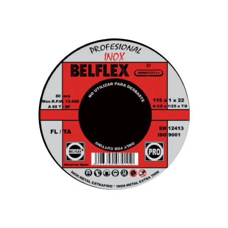 Disco de Corte Aço Inoxidável Fino 125 x 1 x 22 mm BELFLEX