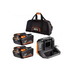 AEG SETLL1840S LK1 Set of 2 Lithium Ion Batteries 18V 4.0Ah with Charger in Bag