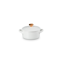 Mini Cocotte Branco com Pega em Coração Dourado - L'Amour