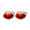 Set of 2 Heart Mugs with Saucers Cerise