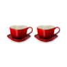 Set of 2 Heart Mugs with Saucers Cerise