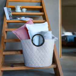 Cesto de Lavandaria com Pegas S Cinza Claro Losangulo - Loophome