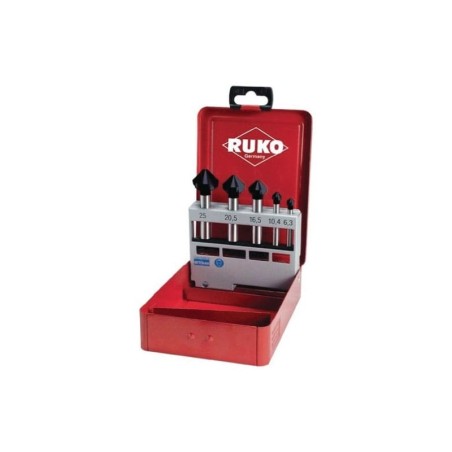 RUKO Taper And Deburring  Countersink Set DIN 335 Type C 90° HSS-TiAlN - 5 pcs.(Ø 6,3 - 10,4 - 16,5 - 20,5 - 25,0 mm )